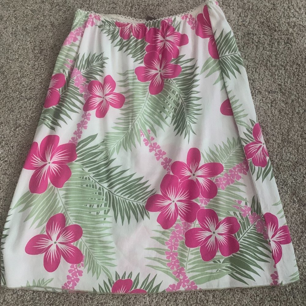 Roxy Slip Hawaiian Flowers Hibisus Midi Fabulous Print Sz Med